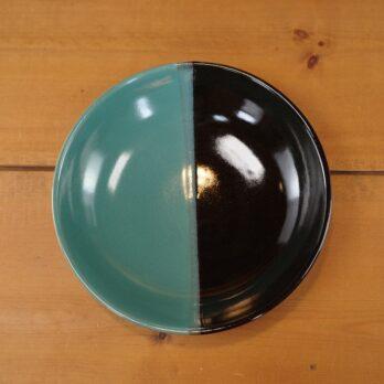 因州中井窯　５寸うべの皿　緑×黒