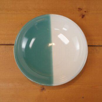 因州中井窯　５寸うべの皿　緑×白