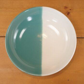 因州中井窯　６寸うべの皿　緑×白