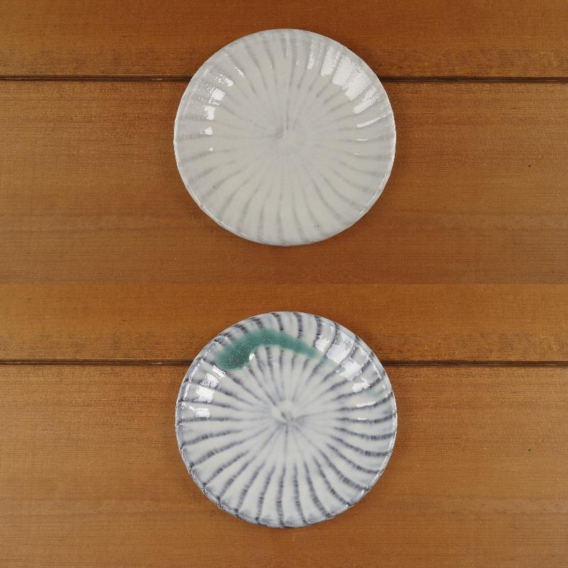 石見焼　石州宮内窯　４寸皿　白刷毛目／刷毛目青差
